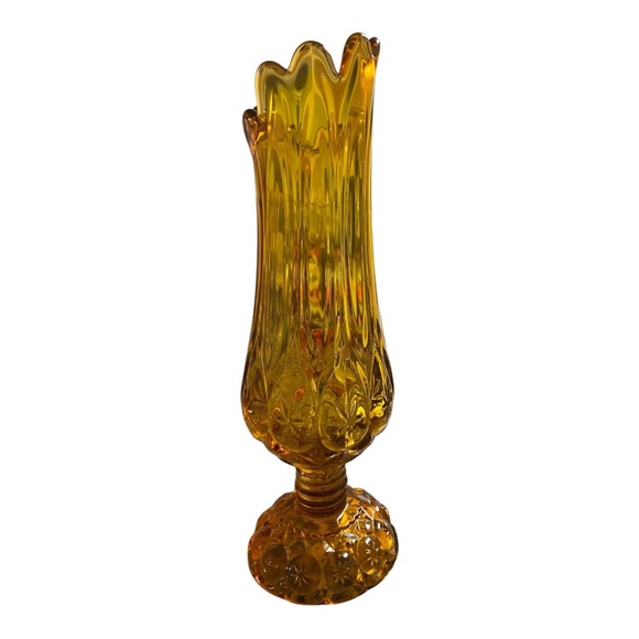 AMBER KANAWHA 11” tall‎ SWUNG GLASS VASE. MOON & STARS VGC - Picture 3 of 8